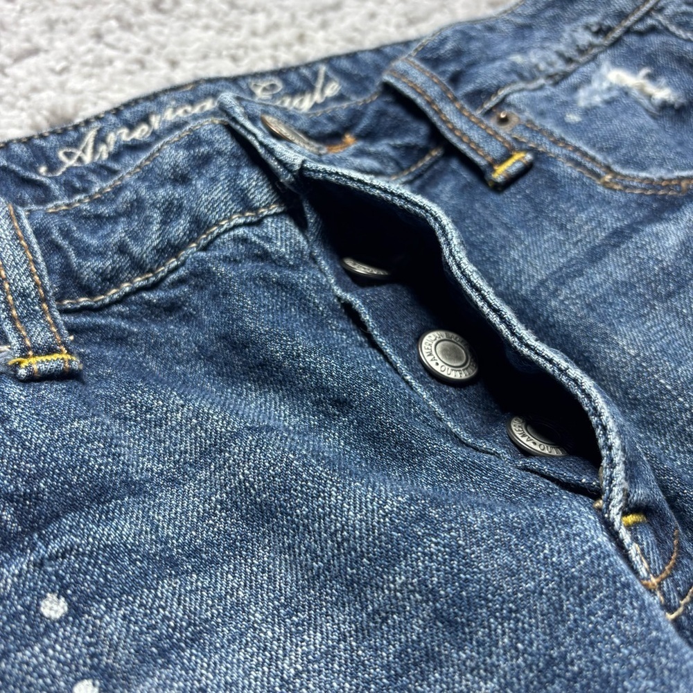 American Eagle Skirt Womens 6 Micro Button Fly Raw Hem Distressed Denim Mini - Picture 4 of 7